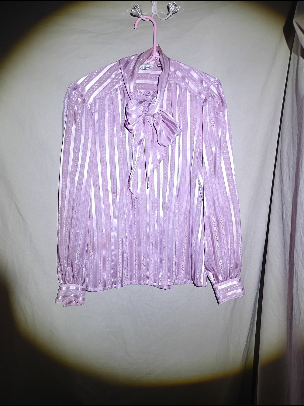 Vtg 80s La Blouse Lavender Satin Bow Blouse Coquette Lilac Secretary Top Size 14